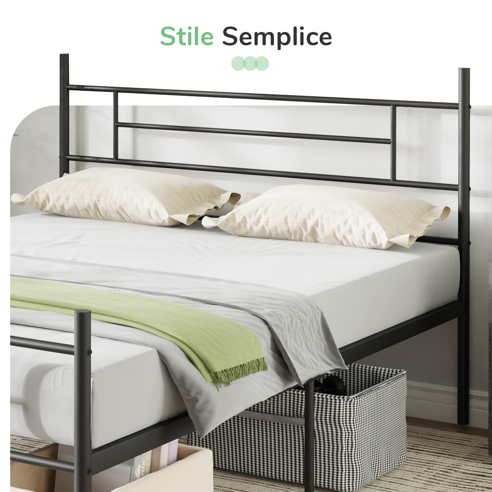 Novilla Rete Letto Matrimoniale 160x190 Struttura Letto con Testiera e Pediera, Supporto a Doghe in Acciaio, Design Antiscivolo per Materasso, Spazio di Archiviazione Sotto il Letto, Nero