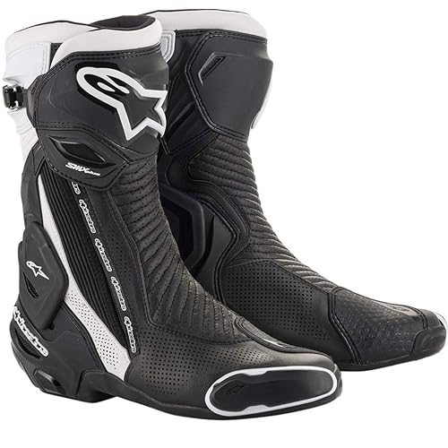 Alpinestars SMX Plus V2 Vented Motorcycle Boots, CE-Certified High-Speed Flexible Protection, Riding Footwear, 43, Black/White