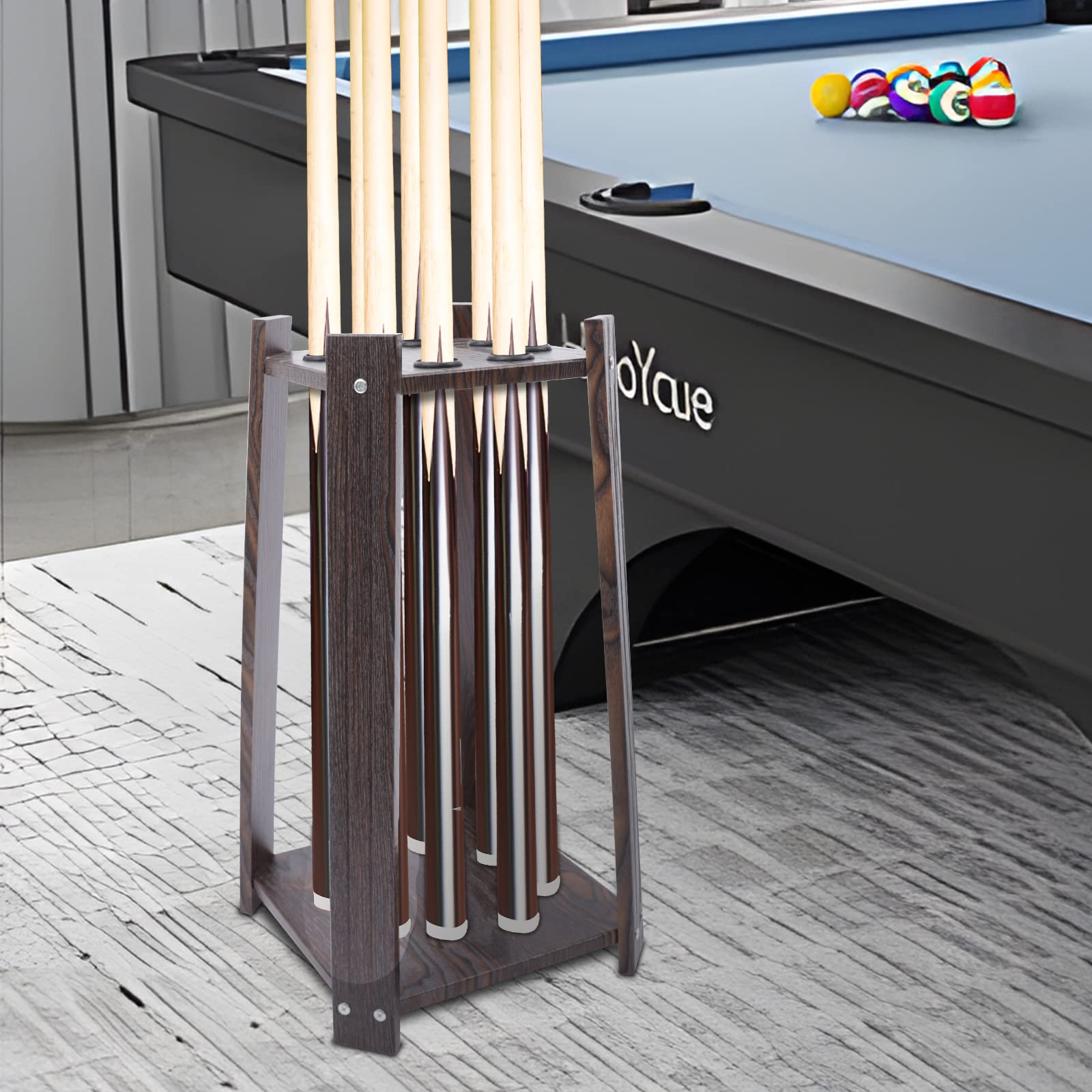 Soporte para taco de pared con 8 agujeros, para billar, taco de piscina, soporte de pared, montaje en el suelo, para tacos de billar, varios agujeros, para escuelas, hogares, retro, madera,
