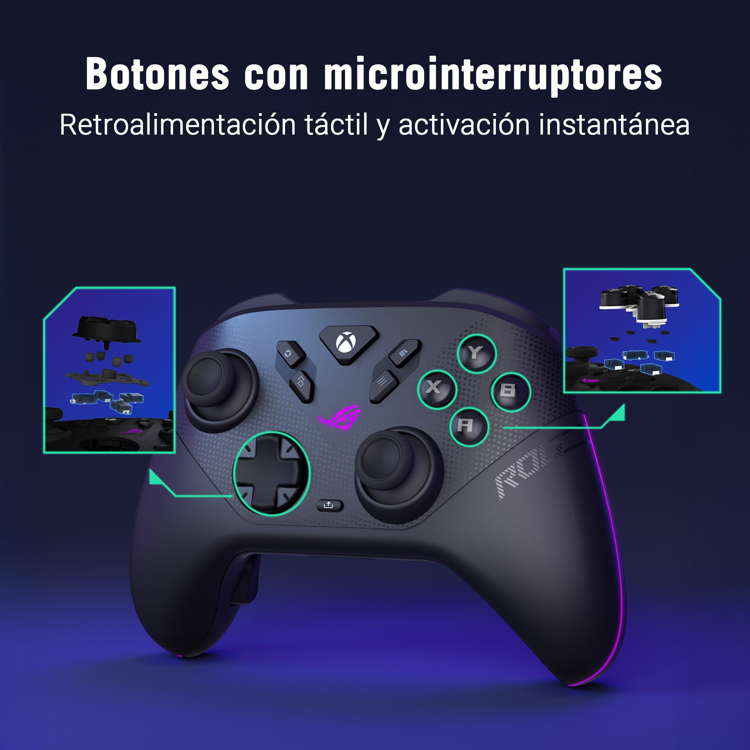 ASUS ROG Raikiri II Xbox Wireless - Mando gaming con joysticks TMR, compatible con Xbox/PC/Ally, frecuencia de sondeo de 1000 Hz, gatillos de dos modos, 4 botones traseros, hasta 50h de batería