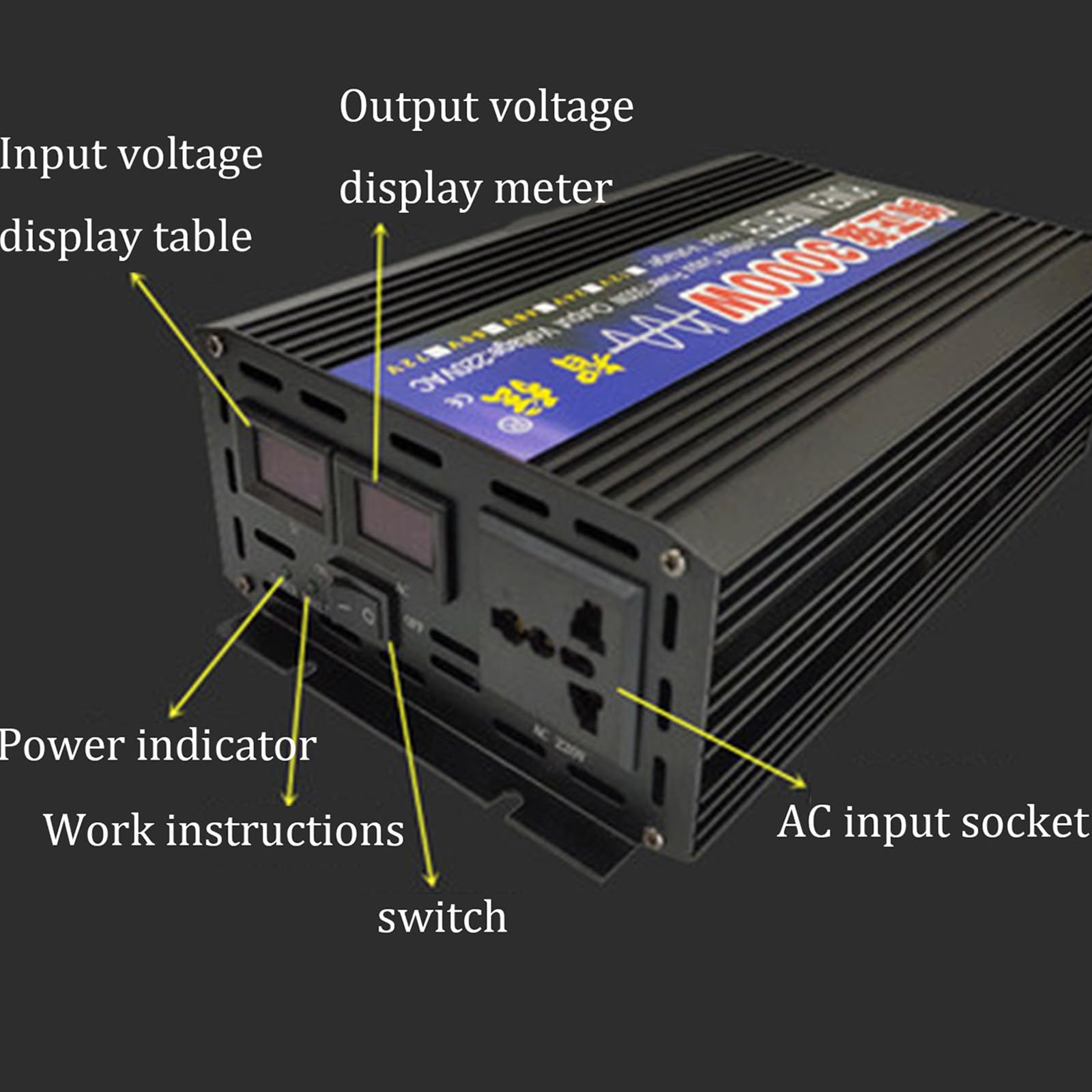 Falownik dużej mocy 1000W - 8000W, Dc 12V 24V 48V 60V na AC 220V, Przetwornica napięcia Przetwornica sinusoidalna z gniazdami i portem USB, Odpowiednia dla pasażerów samochodów,2600W-60Vto220V
