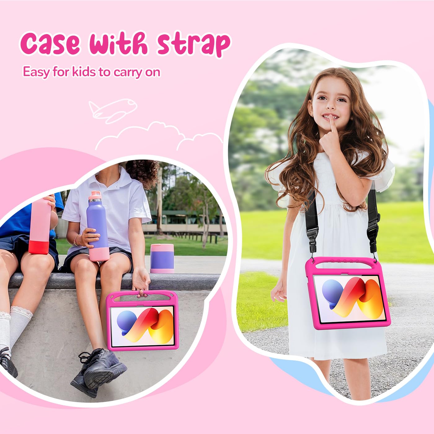 Funda Infantil para Redmi Pad 2 Pro 12.1 Pulgadas 2025, Carcasa Antigolpes con Asa y Correa para Redmi Pad 2 Pro, Magenta