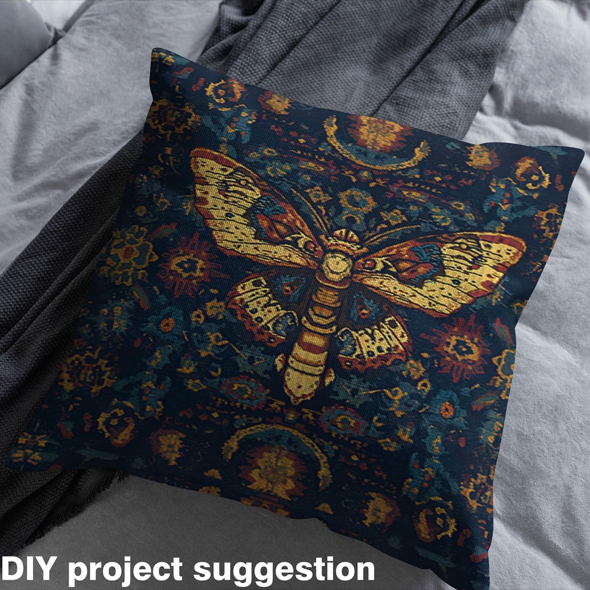 Feelyou Kids Death Moth Fabric by The Yard Kids 2 Yard Western Upholstery Fabric for Chairs Boys Girls Boho Moth Waterproof Outdoor Fabric Gothic Bohemian Teens Reupholstery Fabric Decor