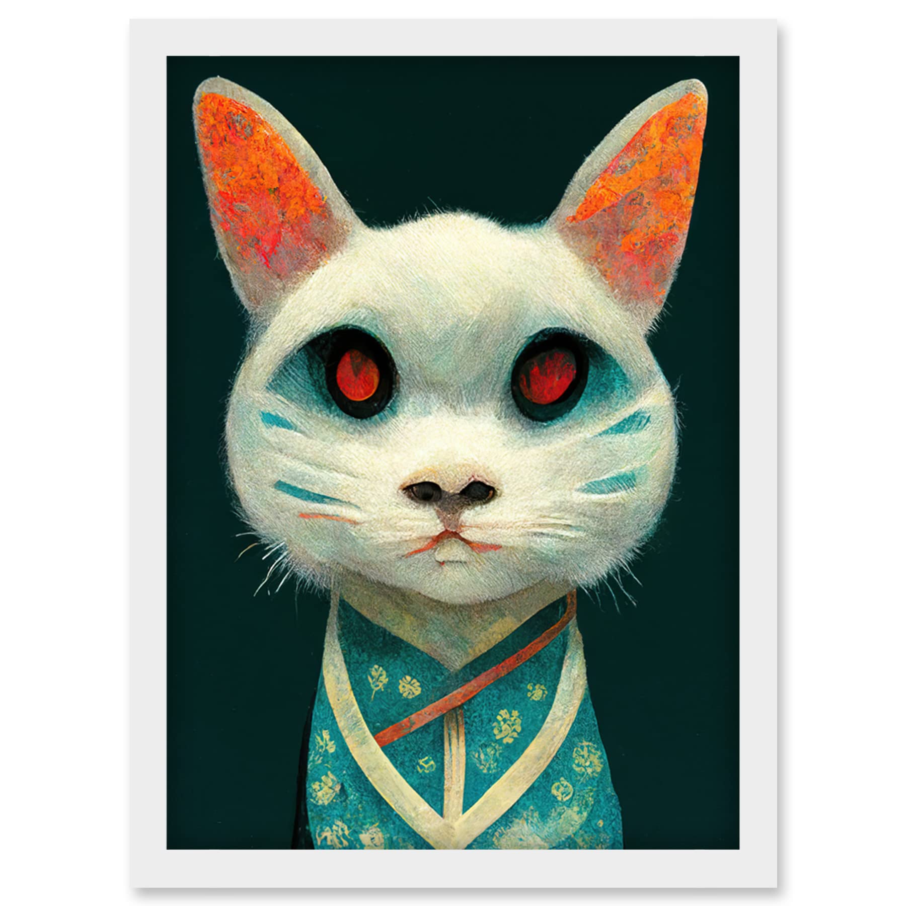 Doppelganger33 LTD Nihonga Kimono Cat Japanese Illustration Artwork Framed Wall Art Print A4