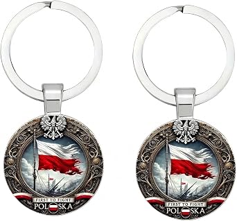 Poland Flag Keychain 2 Pack, Alloy Glass Polish Eagle First to Fight Key Ring, Polska Souvenir Gift for Men Women Collectible