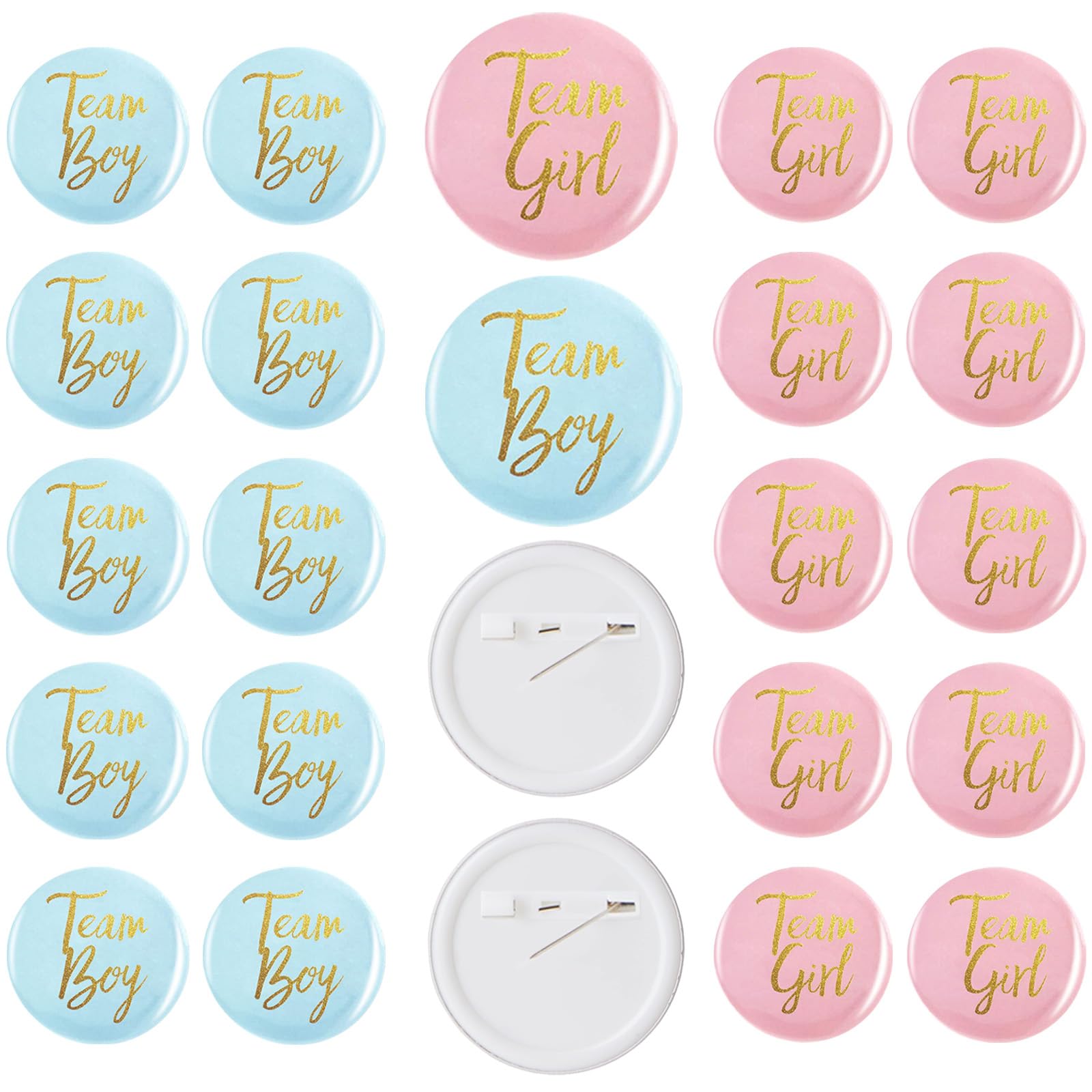 Geschlecht Offenbar Button,24 StückTeam Boy und Team Girl Pin Abzeichen, Rund Pinback Knopf Pins für Gender Reveal Party,Mit Sternen und Glitzer