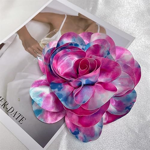 Miniatura 3 de Broches de solapa de tela de satén teñidos con diseño de rosas, extra grandes, para mujer, delicadas flores florales de seda, broche de gran tamaño