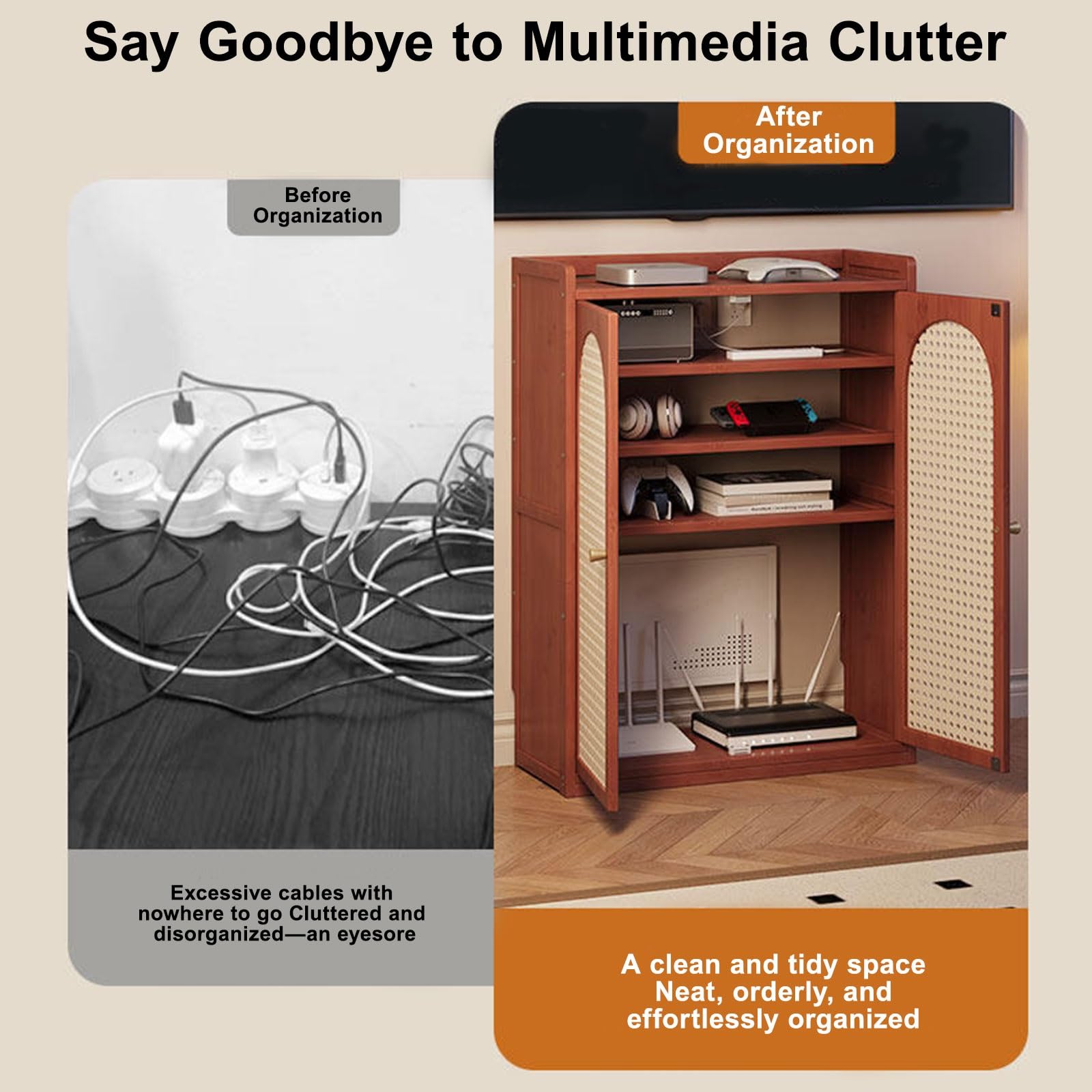 Support Mural pour Routeur sans Fil, Boîte De Rangement pour Routeur WiFi sans Fil, pour La Maison, La Chambre À Coucher, Le Salon, Design Élégant(67cm/26.4in)
