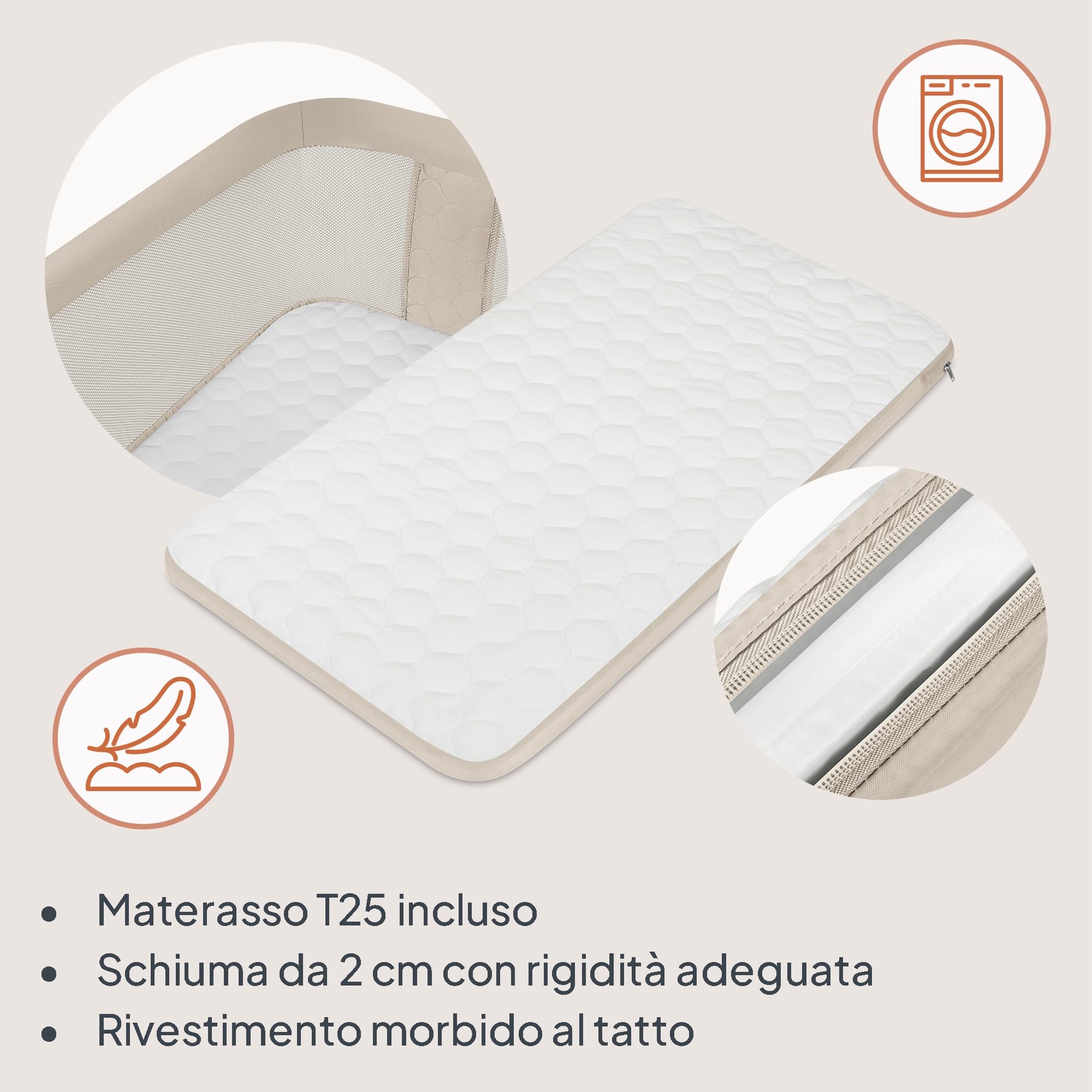 lionelo PARI Culla Co Sleeping Fianco Letto 3 in 1, Regolabile in Altezza 6 Livelli, Materasso T25 2 cm, Ruote con Blocco e Dondolo, Gambe Regolabili per Letto Continentale, Rivestimento Lavabile