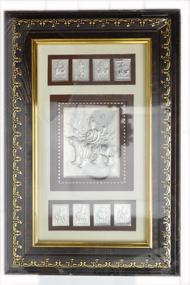 Silver Durga Picture in Frame 12" x 8"