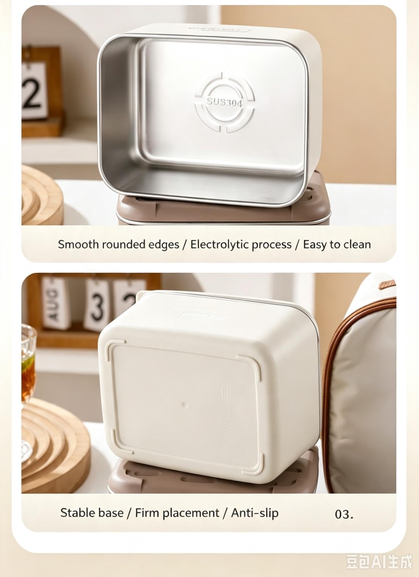 Pudełko na lunch ze stali nierdzewnej 304 z hermetyczną, szczelną pokrywką do przygotowywania posiłków(Off-white,2-pack)