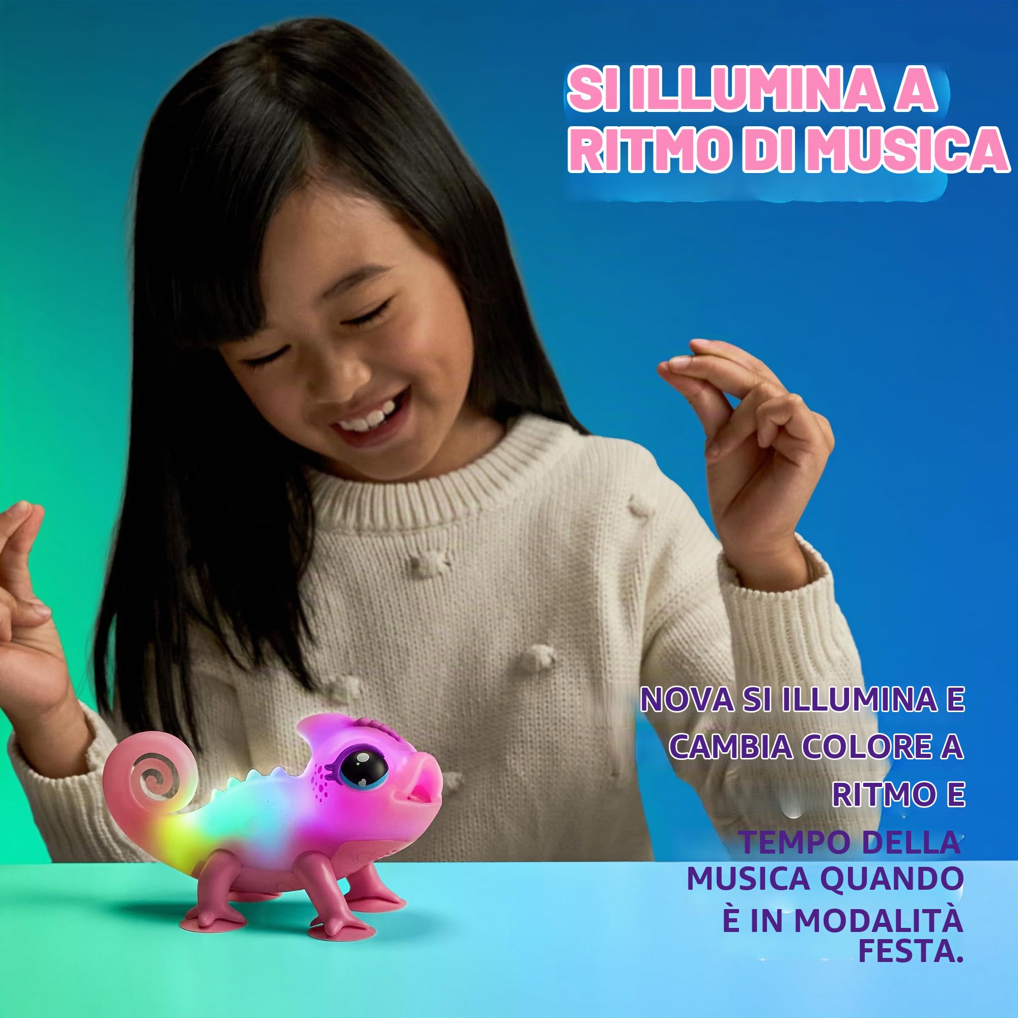 Little Live Pets – Nova The Bright Light Chameleon, Giocattolo interattivo Che Cambia Colore, Oltre 30 Suoni ed Emozioni, Tanti umori, Si ripete Indietro, rilevamento dei battiti (batterie Incluse,