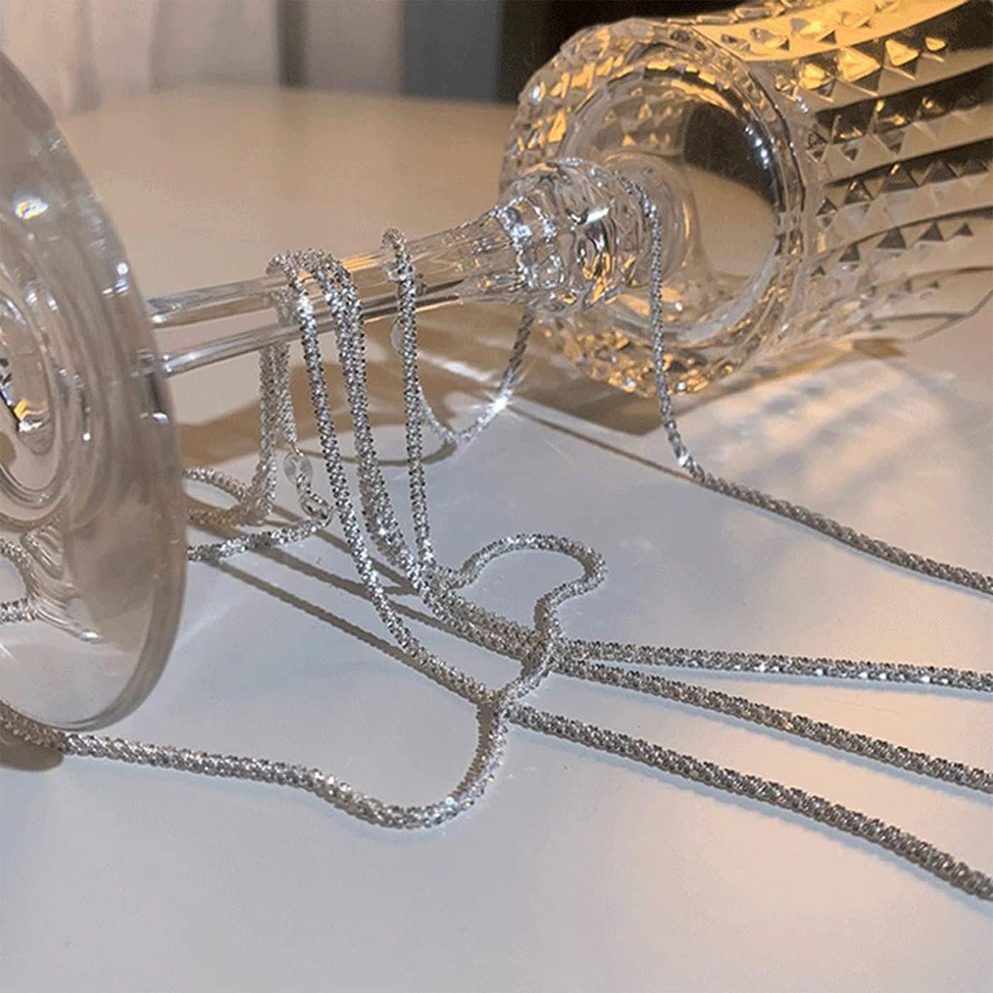 MBW Layered Necklaces for Women, Dainty Silver Plated Snake Twist Rope Chain Necklace for Women Simple Herringbone Thin Snake Chain Satellite Choker Necklace Silver Jewelry Set Gifts for Women Girls - Image 6