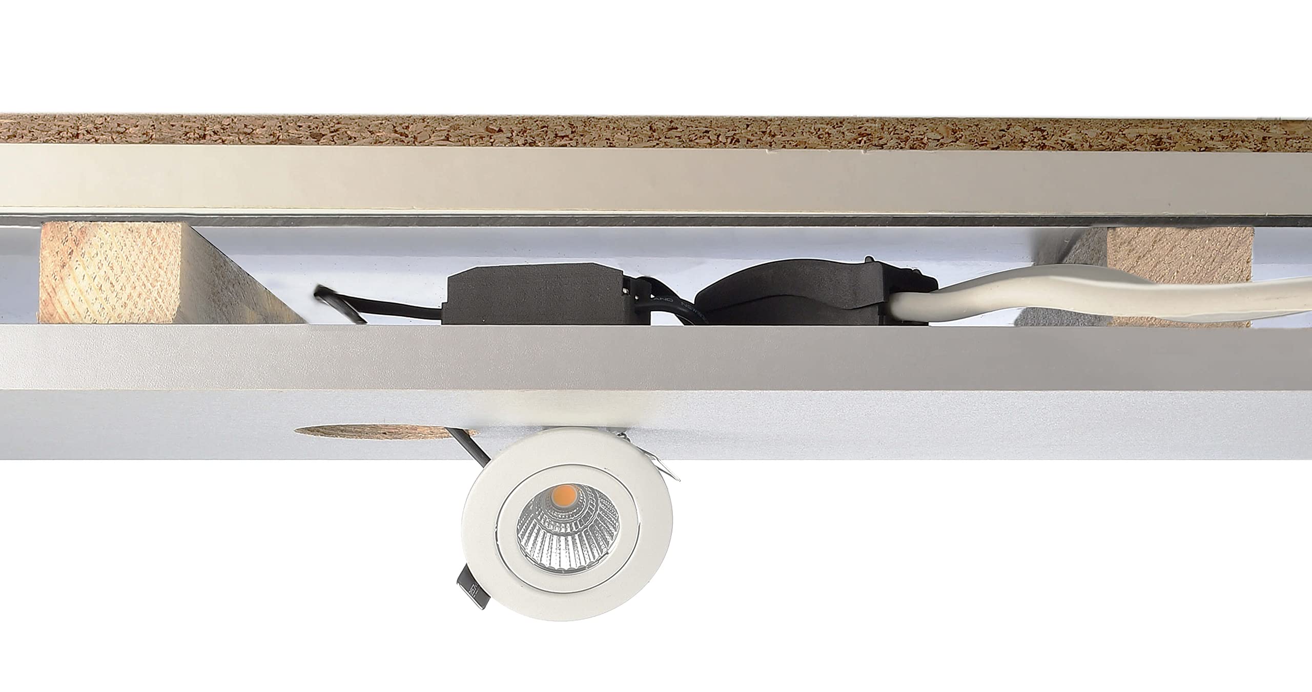 Deko-Light | LED Decken-Einbaustrahler Leuchte Aluminium schwarz rund Ø 8 cm 3000 K warmweiß mit Netzgerät und Verbinder für Durchgangsverdrahtung dimmbar | Dione