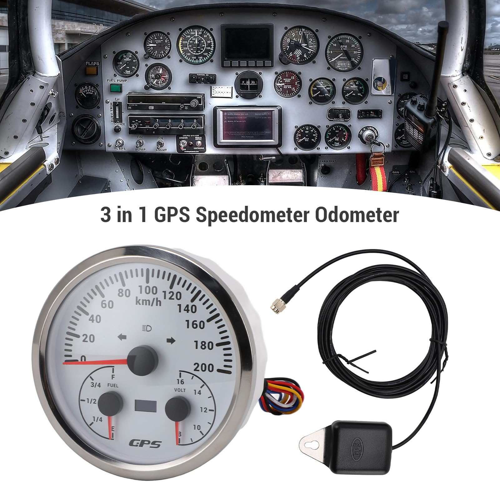 Licznik Prędkości GPS 110 Mm 4-3/8 Cali, Wskaźnik Napięcia Wysokiej Precyzyjnej łodzi 3 w 1 0-200 Km/H łatwy do Odczytania dla Ciężarówki Jachtowej RV (Biała tarcza srebrna ramka CXA092)