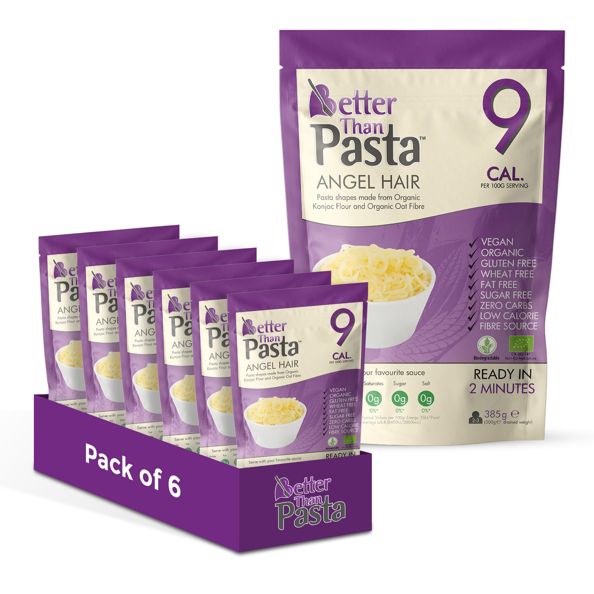 Better Than Pasta Angel Hair Zero Carbohydrate 385 Grams | Made from Organic Konjac Flour | Keto Paleo Diet and Vegan | Zero Sugar and Low Calorie Food (6)