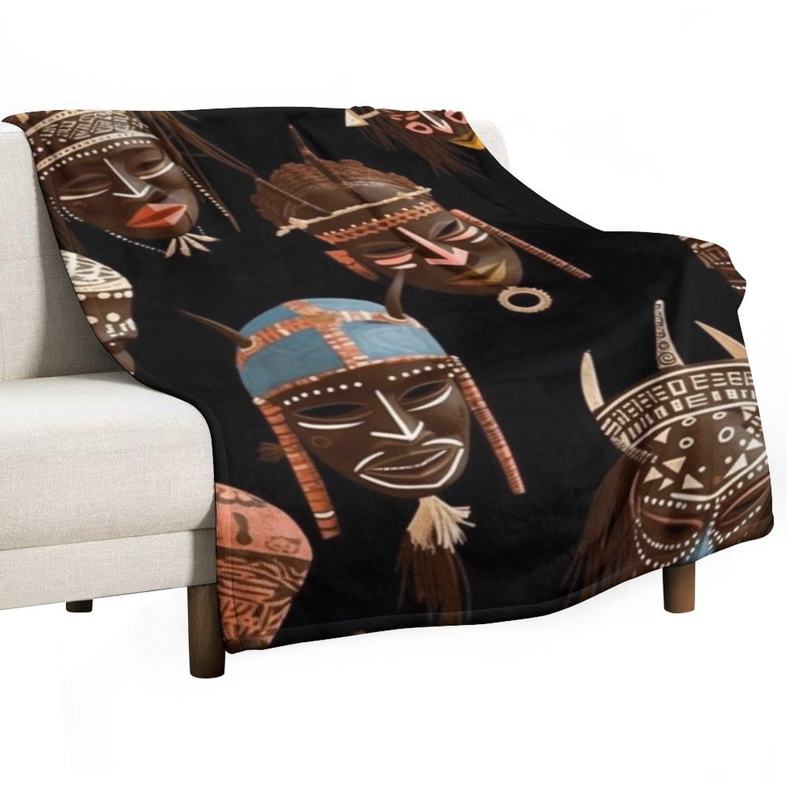 Plaid ethnique africain en flanelle 168x229 cm pour cocooning sur canapé
