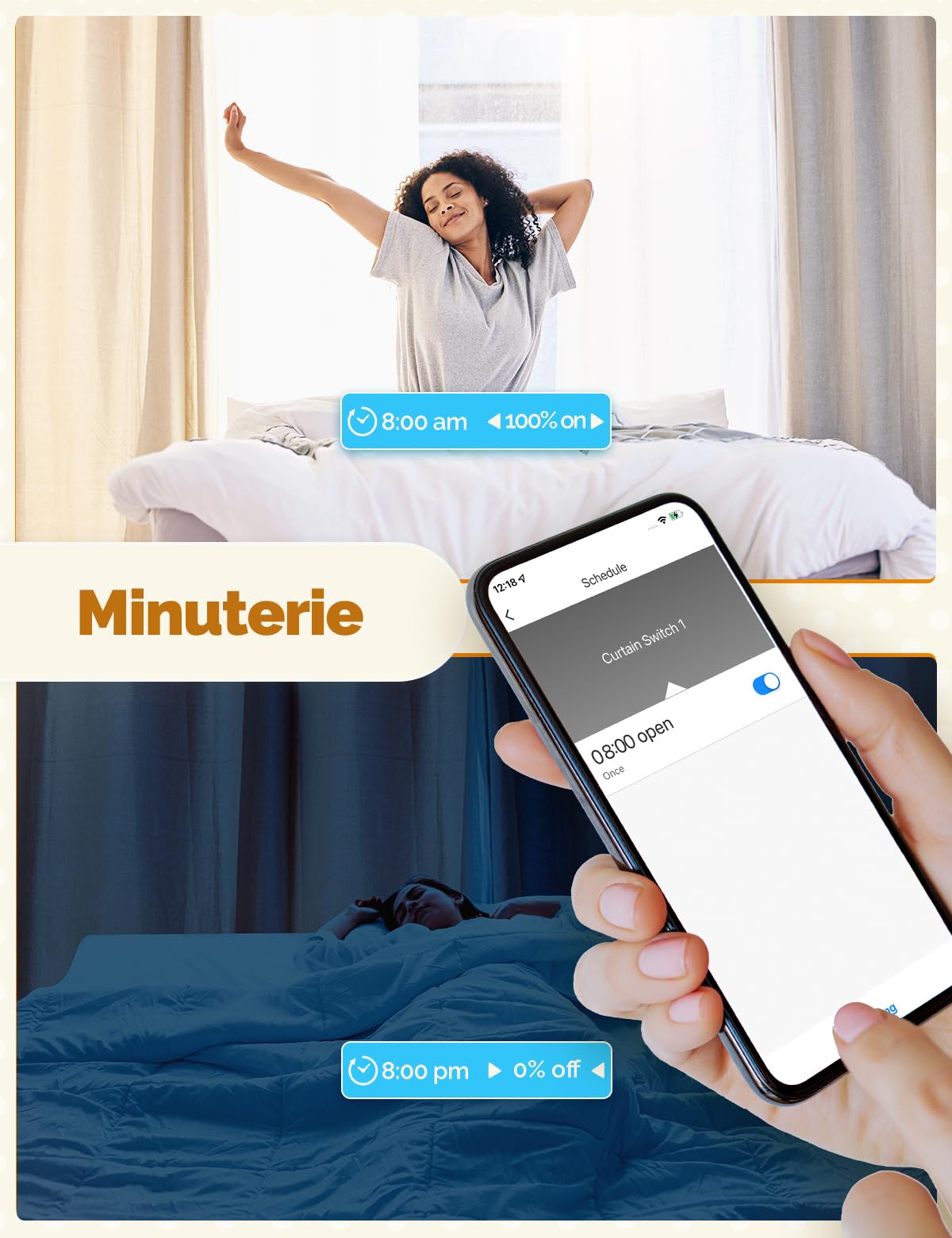 MOES WiFi 2.5D Interrupteur de Rideau Tactile | Commutateur de volet roulant intelligent, compatible avec Smart Life, Alexa et Google Home
