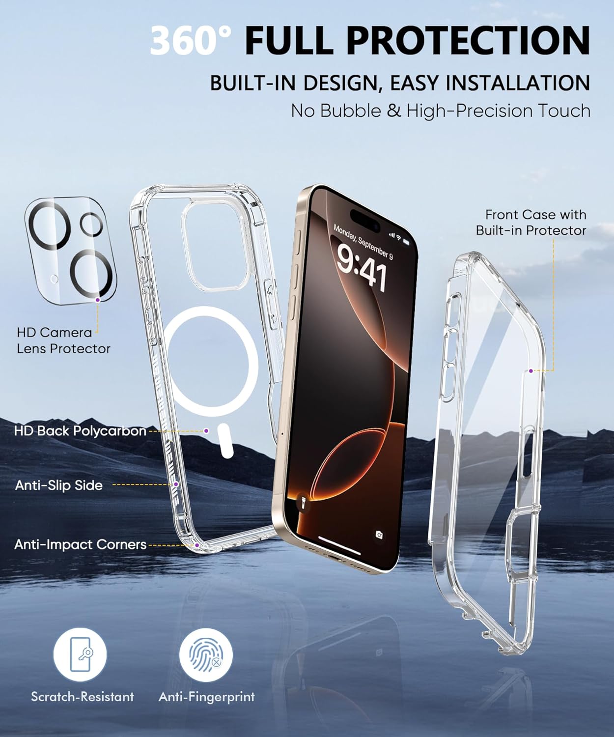 Compatible with iPhone 16 Pro Case Clear, Built-in Screen Protector, with Camera Lens Protector, [Compatible with MagSafe] Full Body Phone Case, Protective Cover for 16Pro 6.3" (Clear) - Image 6