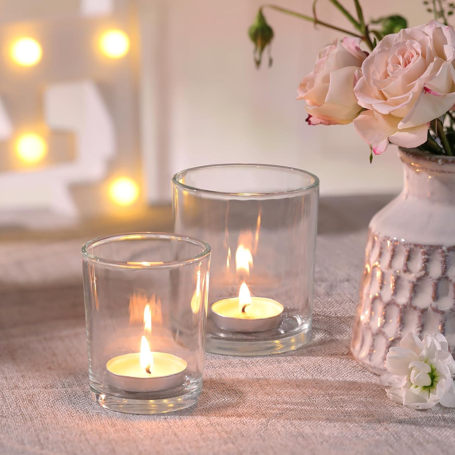 Volens 24pcs Assorted Clear Votive Candle Holders for Wedding Table Centerpieces, Large Glass Candle Holder for Votive & Tealight Candle, Party Decorations for Bridal and Baby Shower