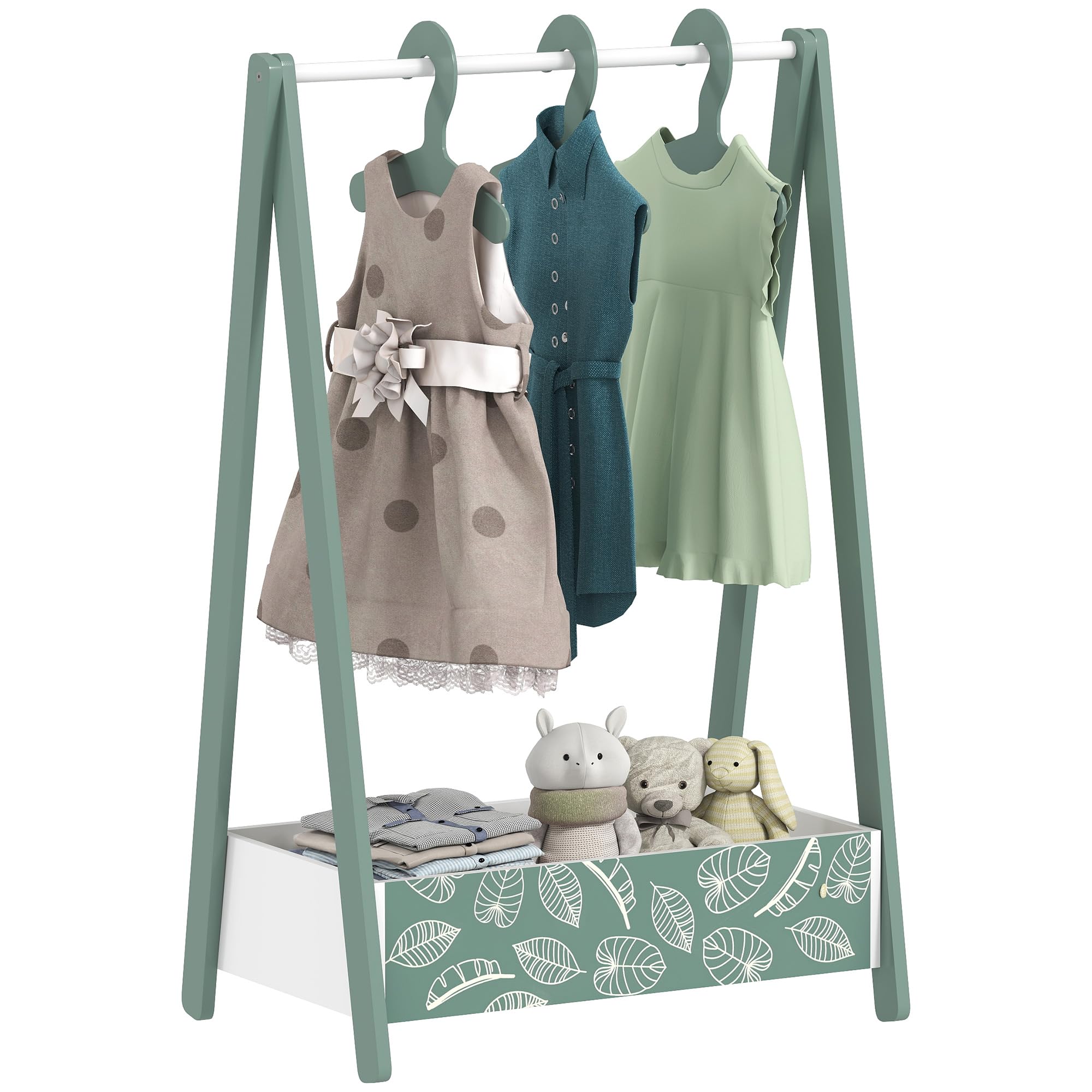 AIYAPLAY Baby Clothing Rack, Leaf Theme for Ages 3-6 with Hangers Green