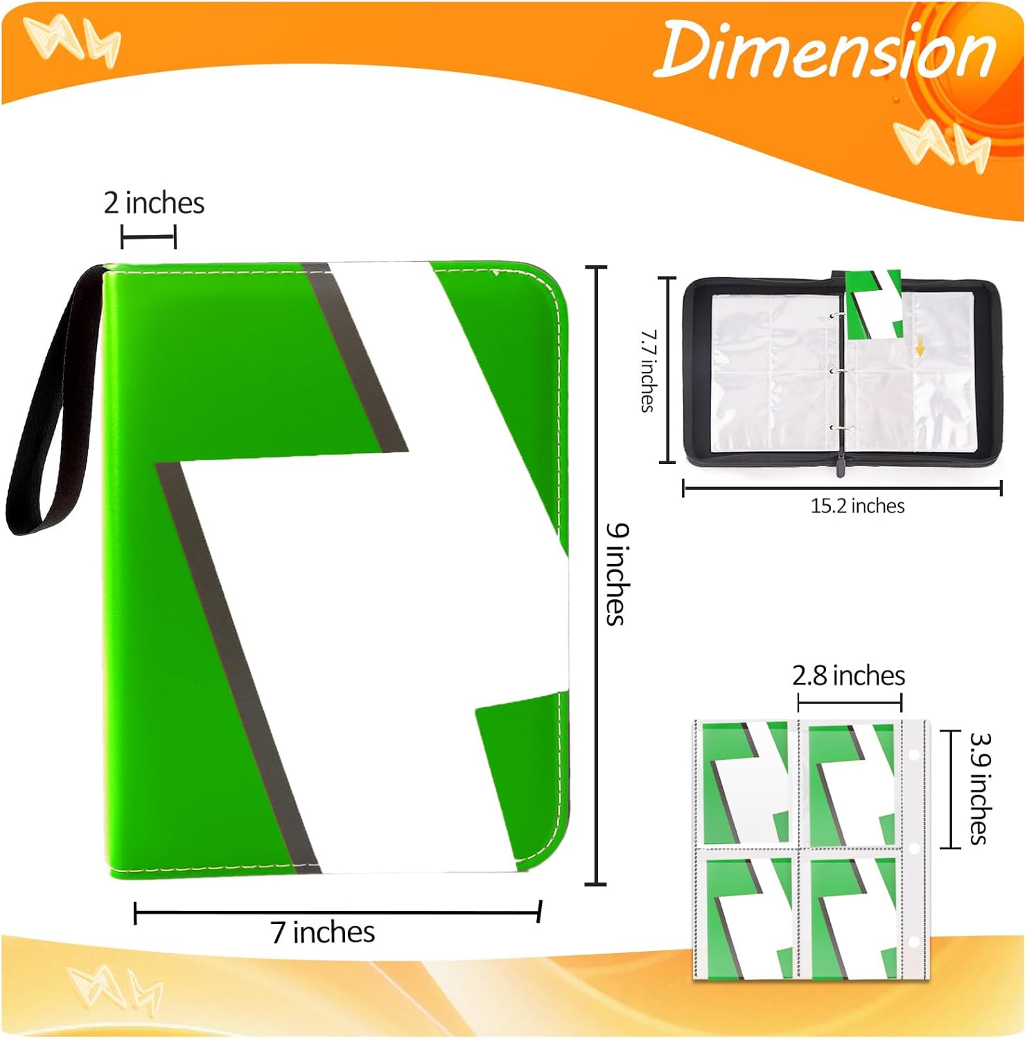 Card Binder 4 Pocket Trading Game Collection Album with 50 Removable Sleeves, Premium PU Holder Zipper, Trading Card Book Holder for Game Cards, Sports Cards, Baseball, Basketball, Football Cards