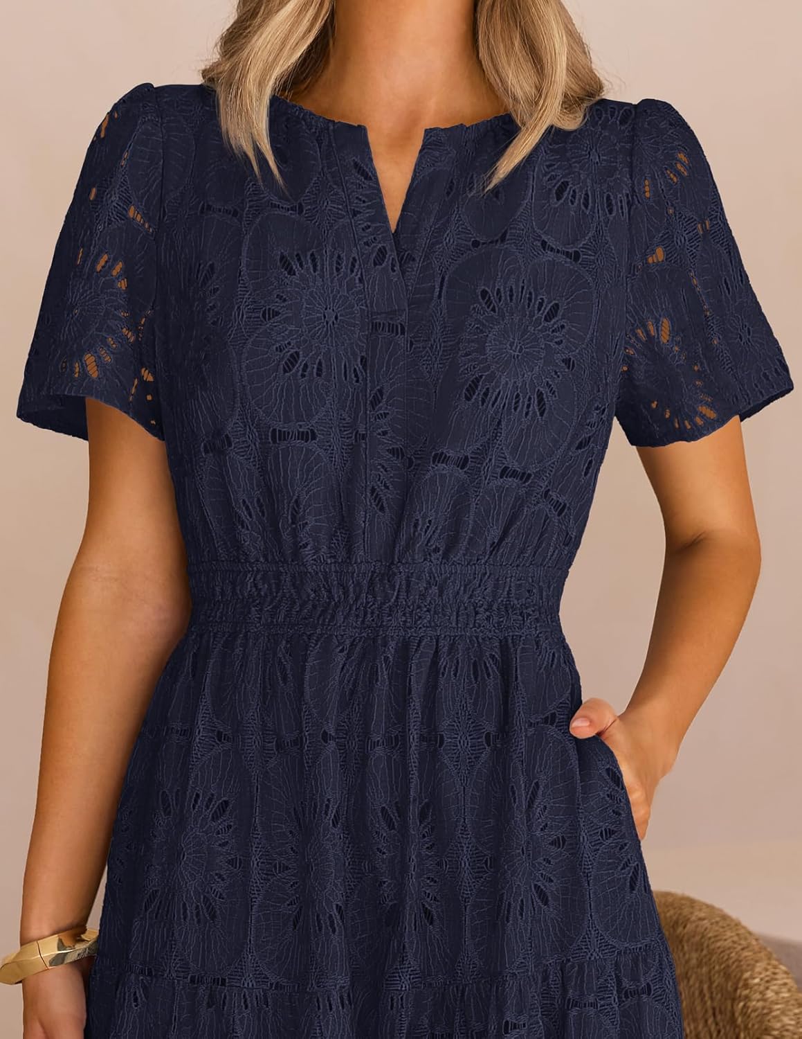 MEROKEETY Women's Summer Floral Maxi Dress 2026 Spring Boho Vacation Eyelet Lace Short Sleeve A Line Tiered Flowy Dresses - Image 4