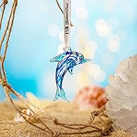 Vista 2 de Adorno de delfín de cristal de 2 pulgadas para árbol de Navidad, decorativo colgante de vidrio soplado, mini figura de delfín azul