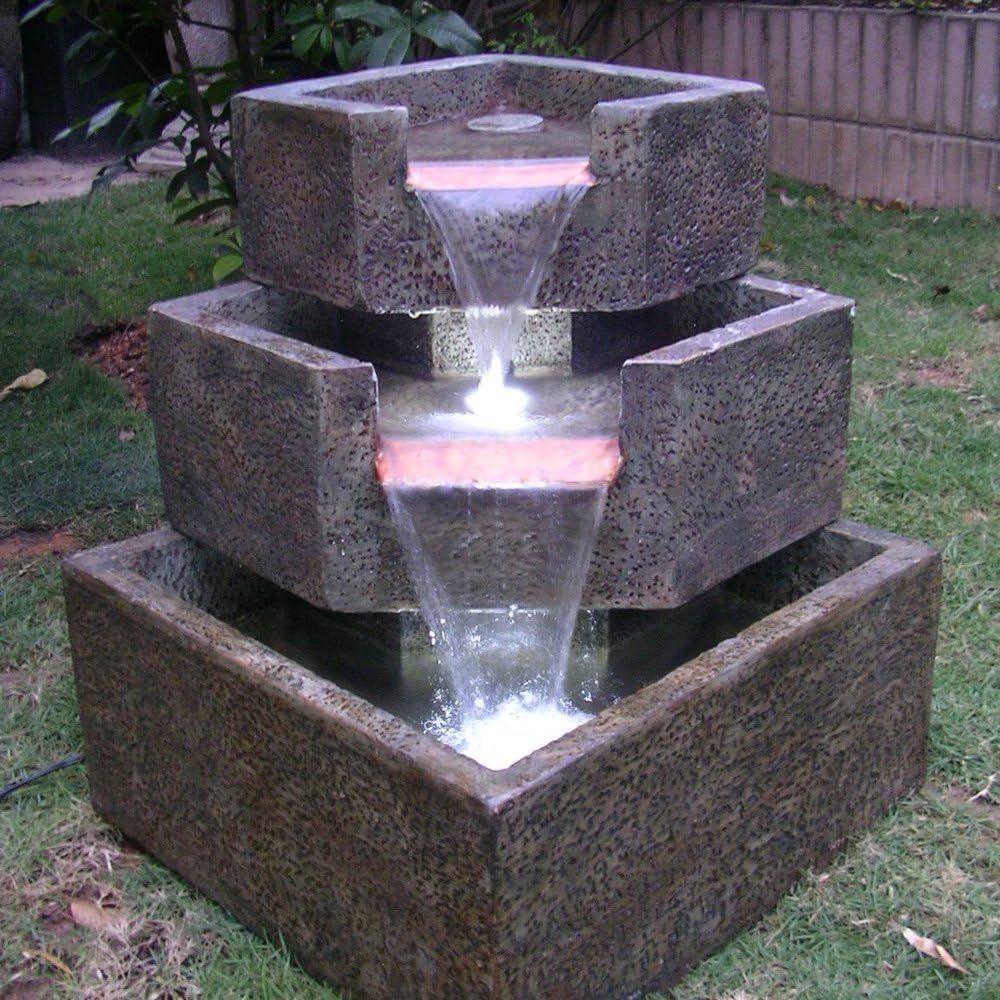 Smart Living Cascadia Falls Electric Corner Fountain Designed to Be Durable and Low Maintenance with A Natural Look Granite Finish and LED Lights to Provide Nighttime Illumination, 46200