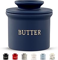 Kook Ceramic Butter Crock Keeper - French Butter Dish for Soft Spreadable Butter on Counter, Navy Blue Dishwasher Safe