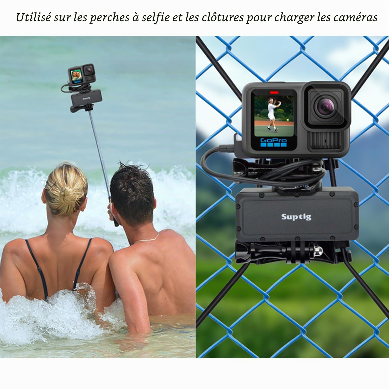 Suptig Chargeur portable, batterie externe, compatible avec GoPro Hero 13, Hero 12, Hero 11, Hero 10, Hero 9, 8, 7, 6, 5, 4, 3, 3+, Hero Session, DJI osmo, Insta 360