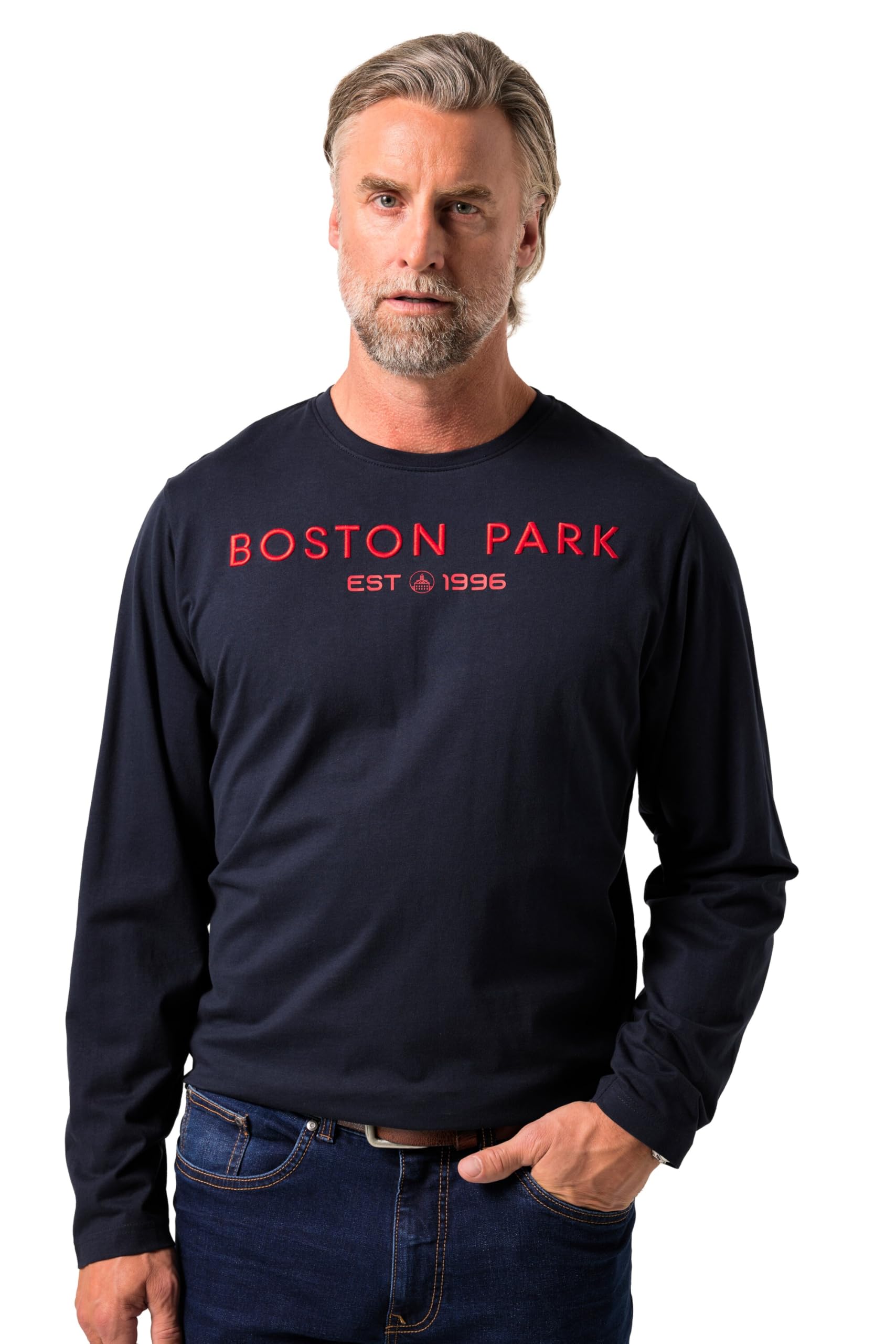 Boston Park Herren große Größen Übergrößen Menswear L-8XL Langarmshirt, Brustprint 841992