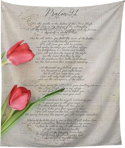 Miniatura 1 de Ali Yee Salmo 91 con versículo bíblico con texto en inglés "He Will Cover You With His Feathers", arte de pared cristiano, tapices decorativos para