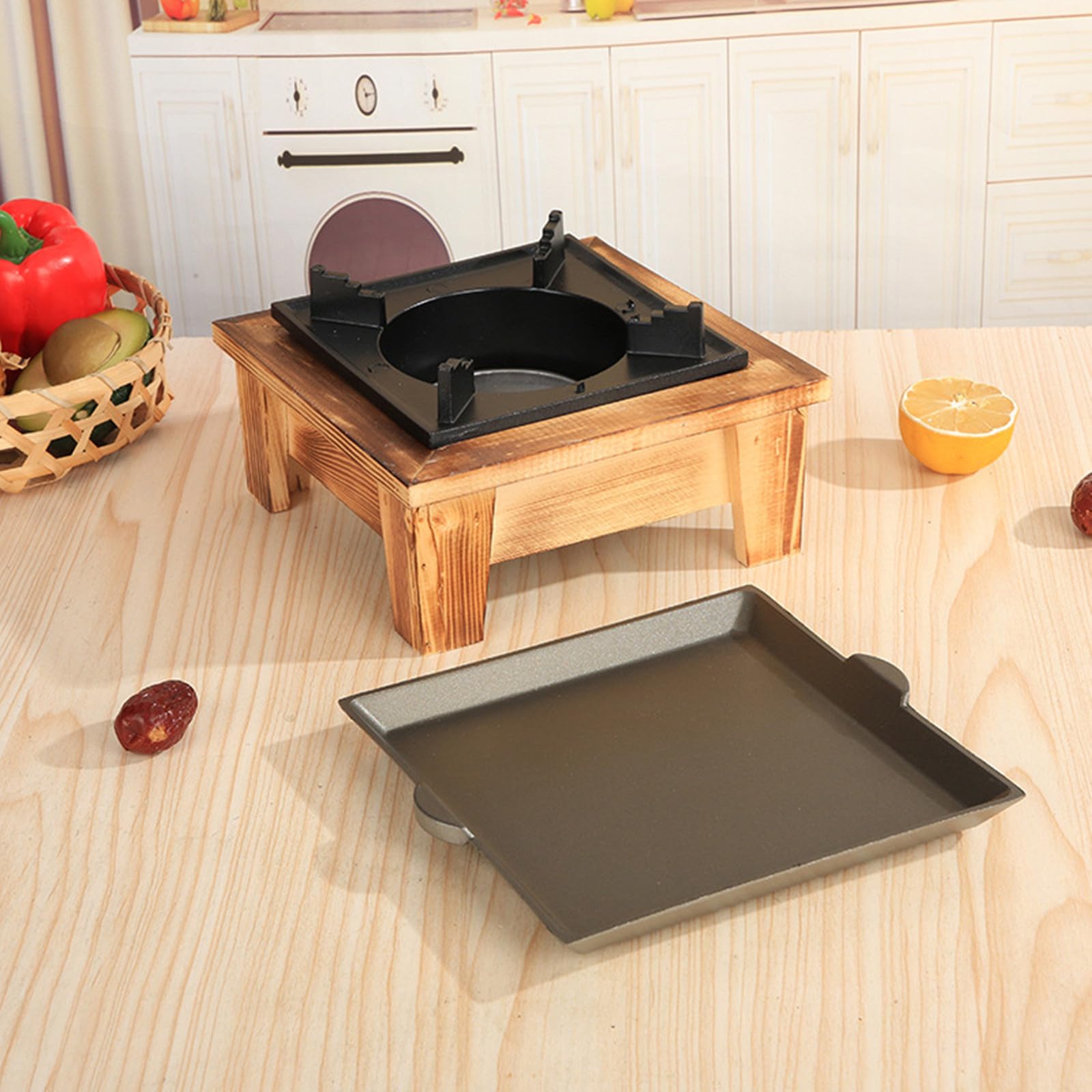 Haofy Griglia per Barbecue in Stile Giapponese, Barbecue Grill, Portatile Quadrata Stufa a Carbone per Alimenti con Base in Legno Stufa per Barbecue Utensili da Cucina Fornello da Picnic All'apert