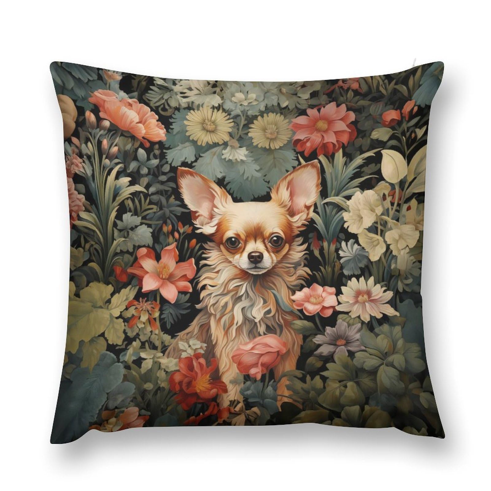 Keebik Chihuahua William Morris Garden Style Throw Pillow Cover Soft Decorative Throw Pillowcases Cushion Case for Home Decor Living Room Bed Couch Car 18x18 Inch