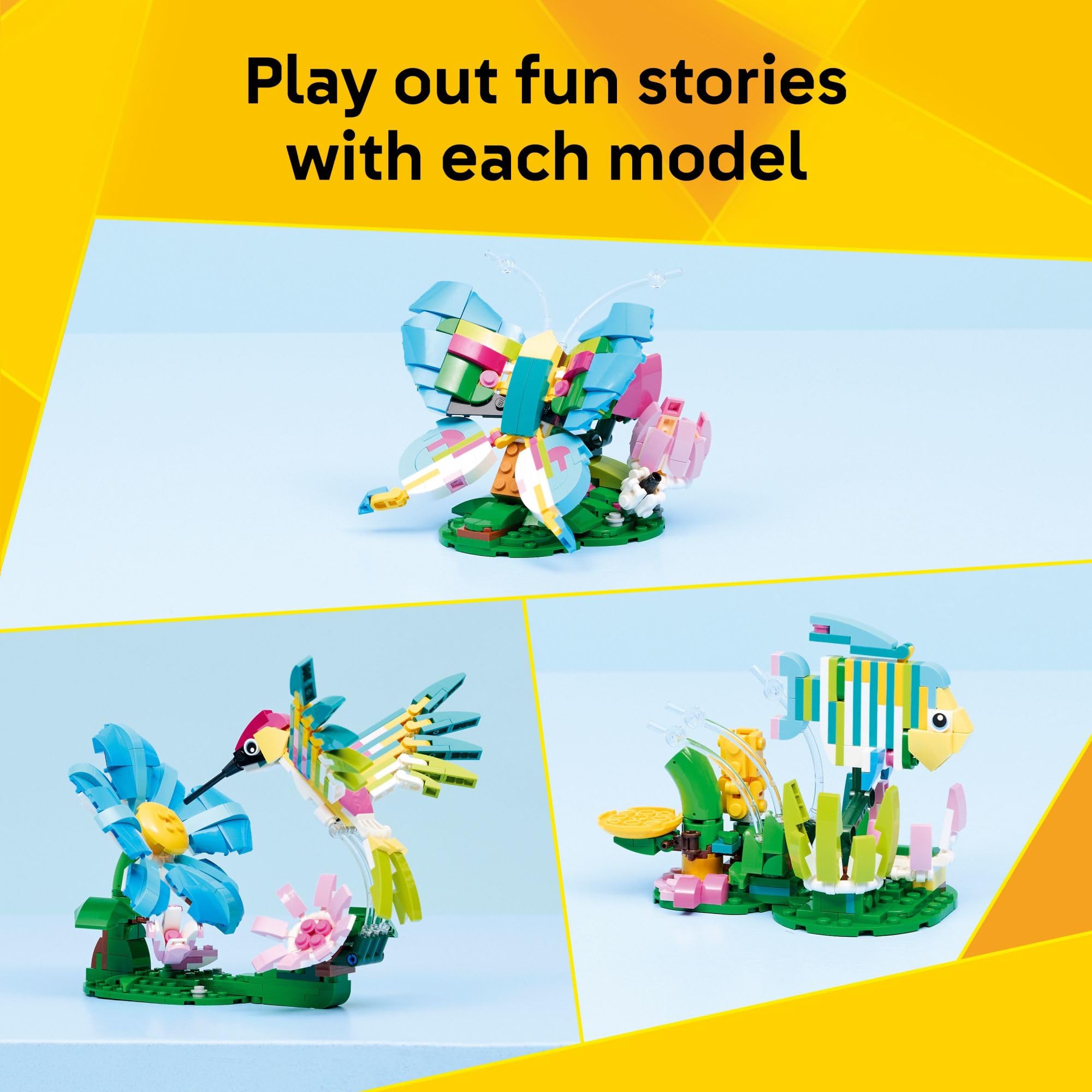 LEGO Creator 3 in1 Wild Animals: Colorful Hummingbird Building Toy for Girls, Boys, & Kids, Ages 8+ - Build a Bird, Butterfly, or Tropical Fish - Gift Idea for Birthdays - 31384