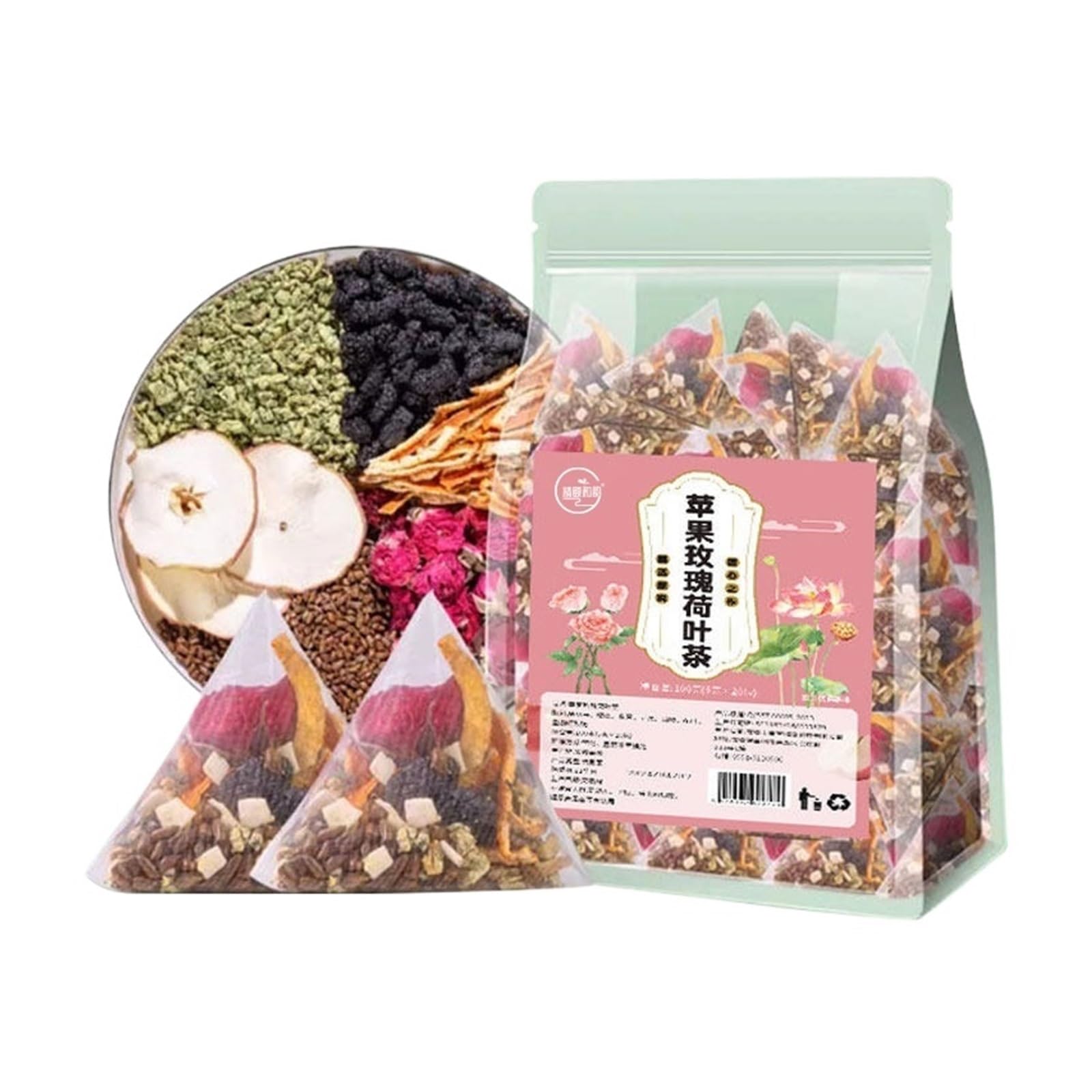 Jabłko, Róża, Liść Lotosu, Skórka Pomarańczy, Herbata Owocowa Morwy 100g (20 torebek trójkątnych)(3pcs)