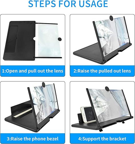 Miniatura 6 de Lupa de pantalla de 14 pulgadas para teléfono celular, lupa 3D, amplificadora de pantalla para películas, videos, lectura, juegos con soporte