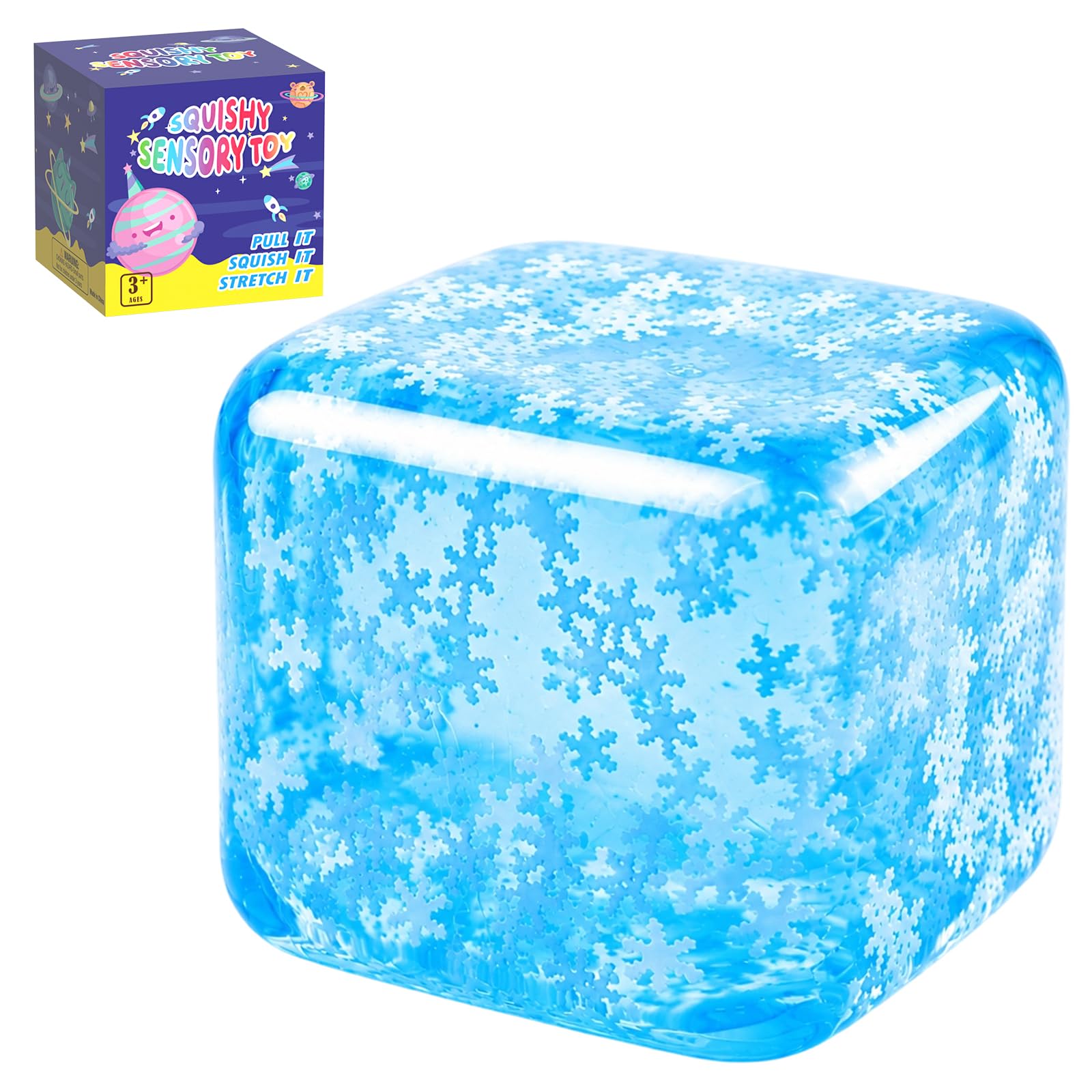 Snowflake Squishy Cube Stress Relief Toy, Soft TPR Fidget Toy(Blue)