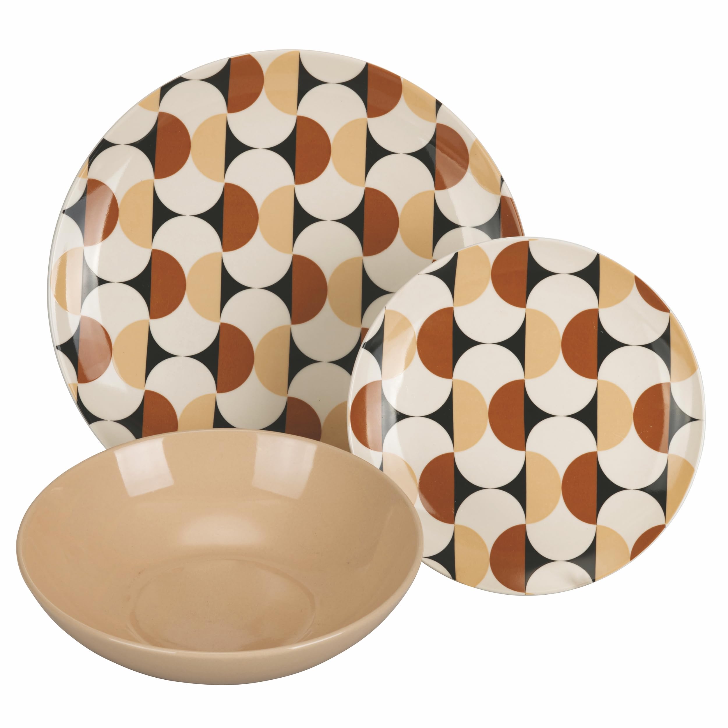 18-delig tafelservies van porselein en aardewerk, 6 plaatsen in 3 verschillende decors, Maukie