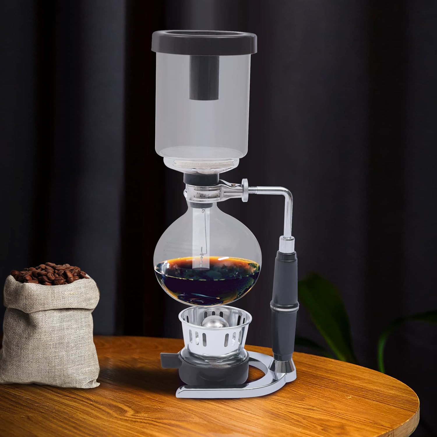 Siphon Coffee Maker Tabletop 5-Cup Vacuum Brewer, Glass Pot with Alcohol Burner, Reusable Cloth Filter & Stir Stick, 600 ml Manual Syphon Machine for Home Office Café