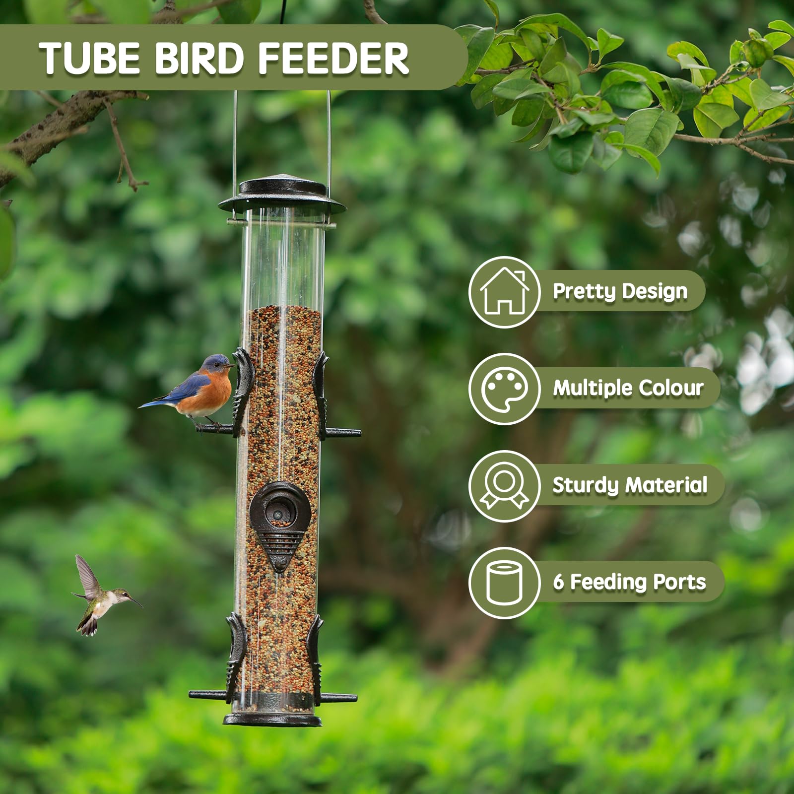 Amazon.com : Metal Bird Feeder Tube Hanging Wild Bird Seed Feeder