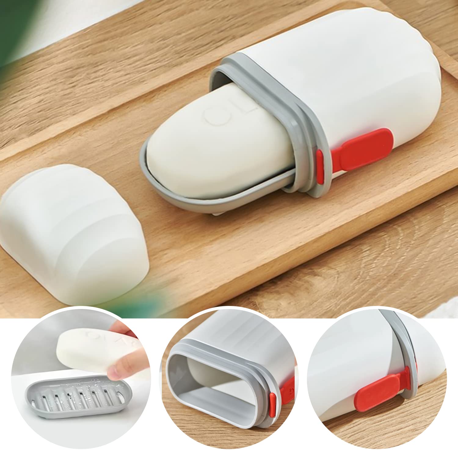 Lofekea Portasapone Da Viaggio 2 Pezzi Con Coperchio E Drenaggio – Contenitore Portatile Per Doccia, Campeggio, Palestra – Blu - 3
