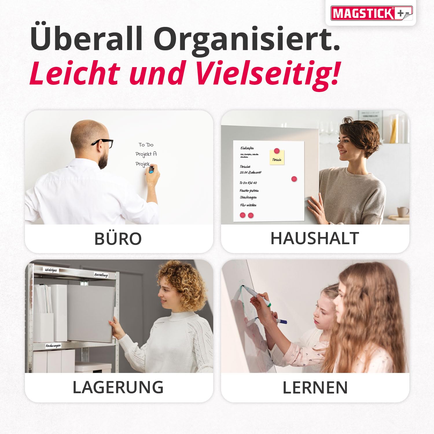 Ferrofolie Whiteboard-Folie selbstklebend I DIN A0 118,9 x 84,1 cm I flexibel beschreibbar abwischbar I Haftgrund für Magnete I XXL in weiß I mag084