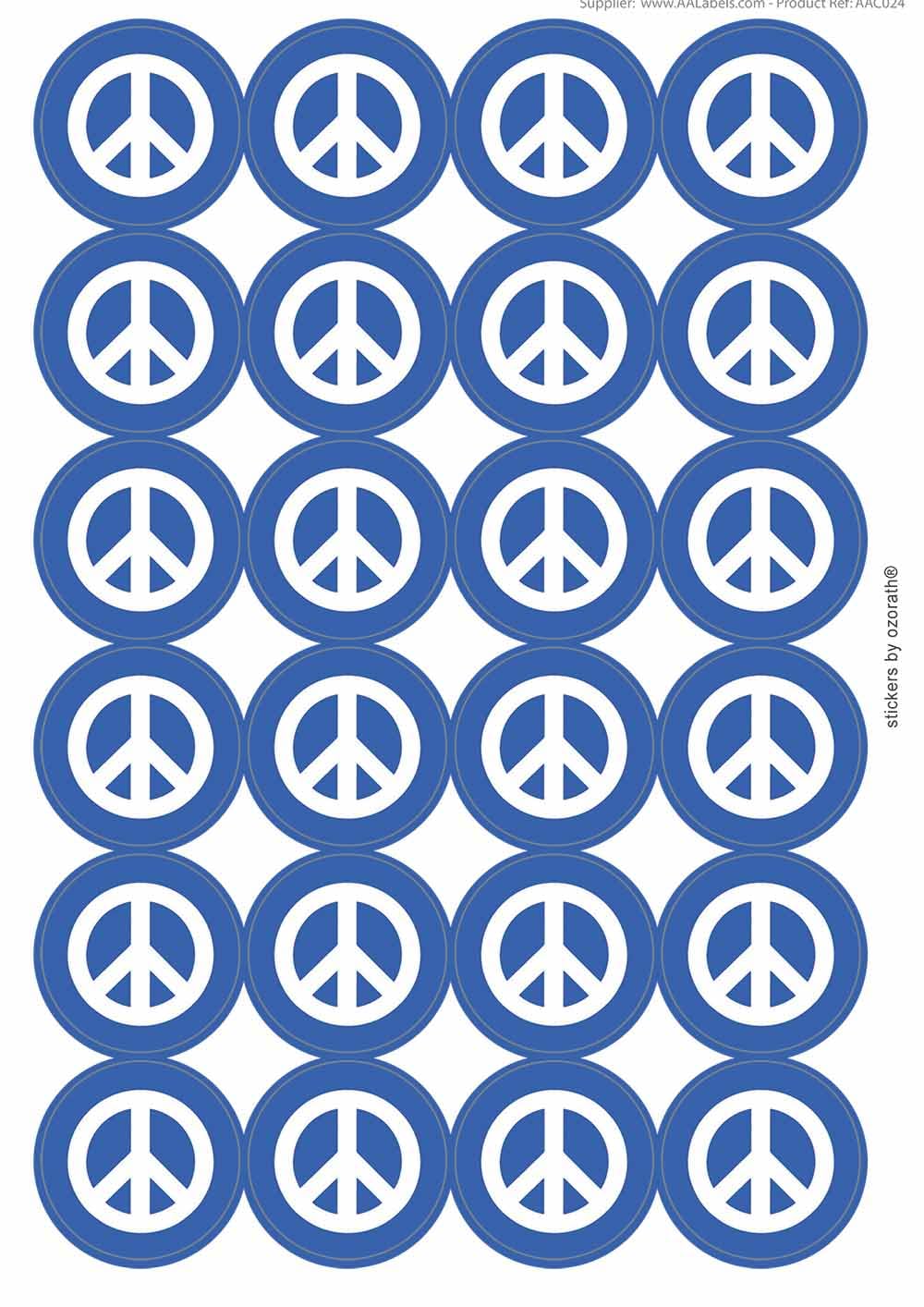 CND Peace Symbol Blue Circular Matt Paper Stickers A4 Sheet of 24 (Each Sticker is 45mm Diameter)