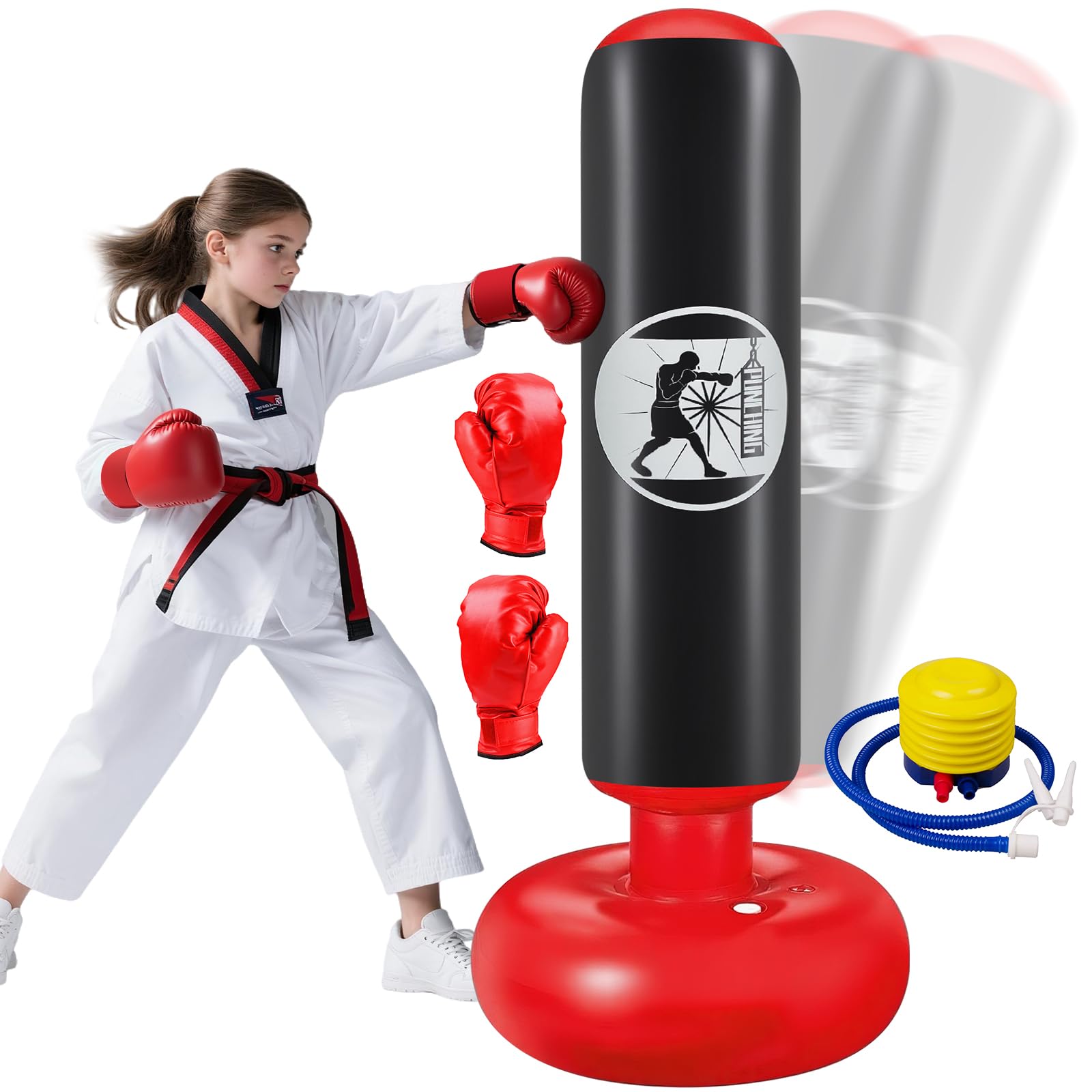 AVENTERA Sacco Da Boxe Per Bambini 3-12 Anni, Set 4 In 1 Con Guanti E Pompa, Altezza 160 Cm, Motivi Numeri E Forme
