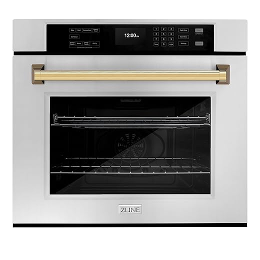 ZLINE 30 in. Autograph Edition Professional True Convection Single Wall Oven with Air Fry and Self Clean in Stainless Steel with Polished Gold Handle (WASZ-30-G)