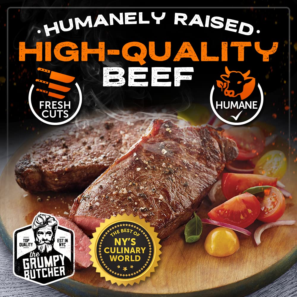 Grumpy Butcher New York Strip Steaks, 8 Pack (10 oz each) - Prime Steakhouse Quality Beef NY Strip Steak Meat - Meat Gift Packages Specials Option Available