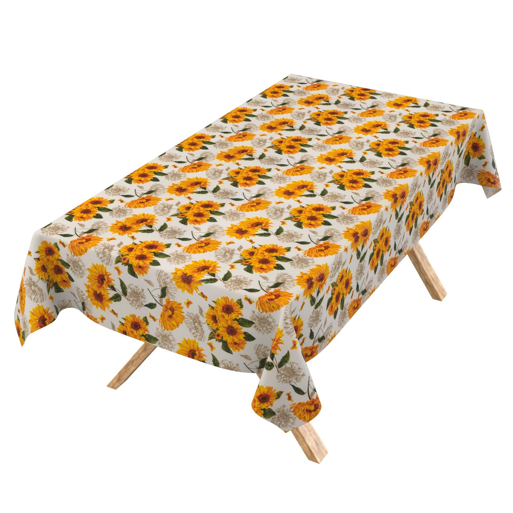 Washable Tablecloth, Lotus Effect, Easy Care, Made of Cotton, Polyester, Dirt-Repellent, Outdoor Garden Tablecloth, Sunflower, 160 x 140 cm