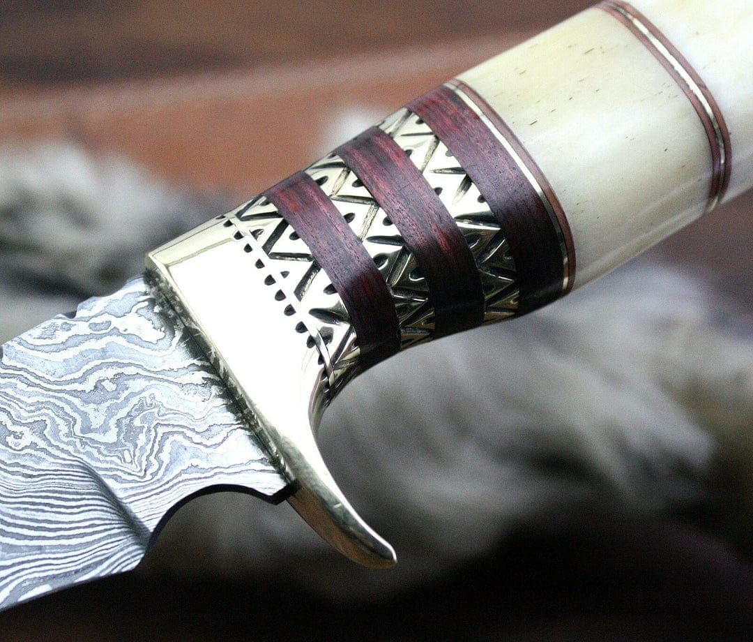Fixed Blade Outdoor Knife with Leather Sheath, Damascus Steel Blade, Outdoor Knives for Hunting, Fishing, Camping
